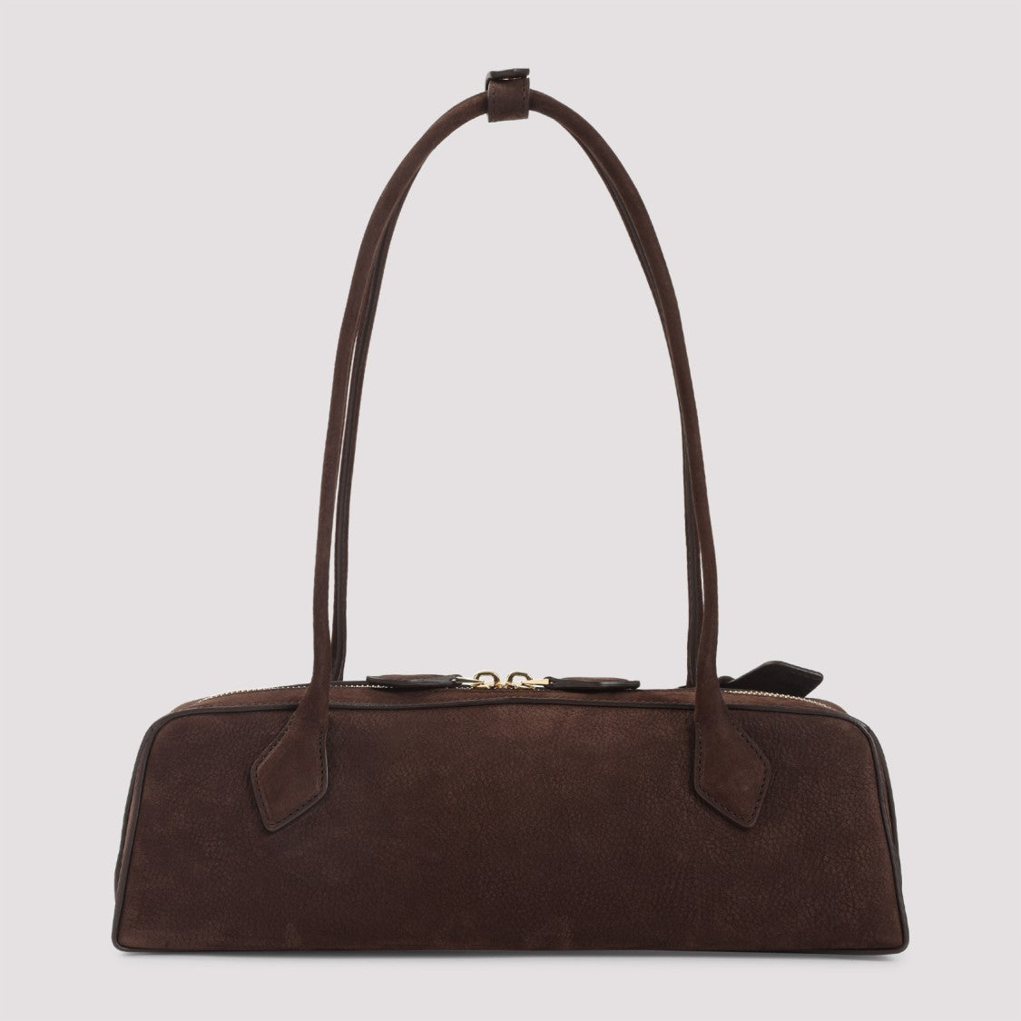 Brown Nabuk Calf Leather Shoulder Bag With Gold Hardware