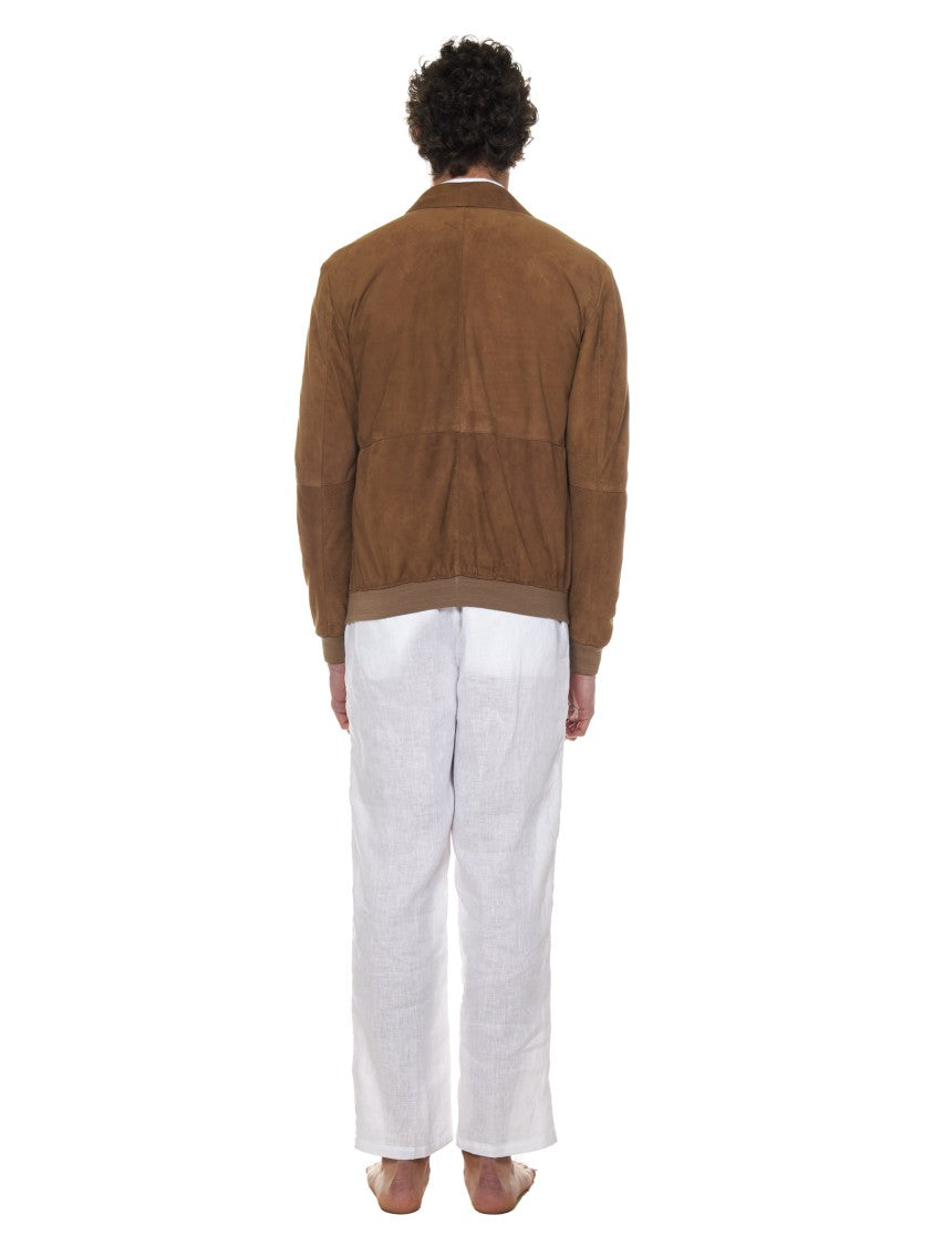 Brown Deerskin Leather Bomber Jacket