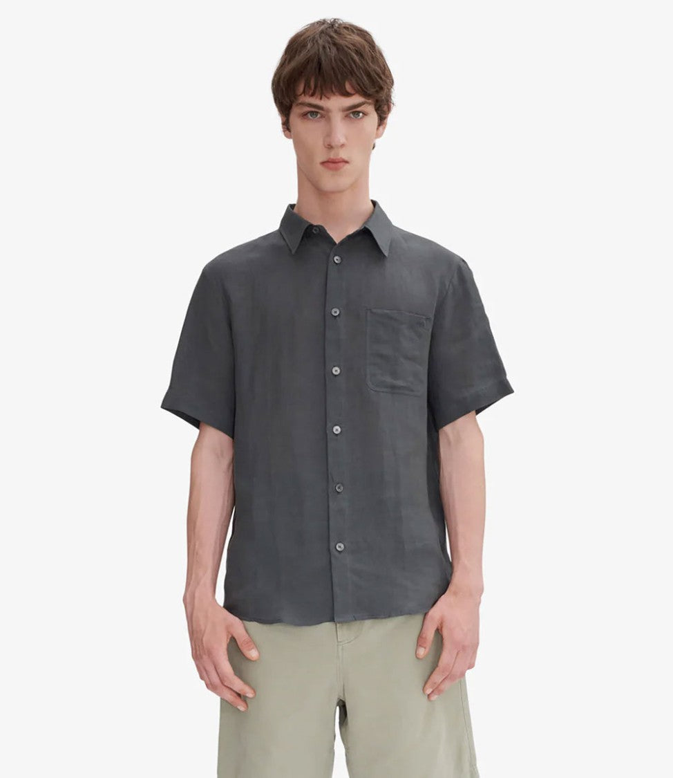 Casual Short-Sleeve Linen Shirt With Classic Collar