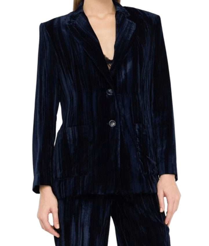 Deep Navy Velvet Blazer with Classic Lapel