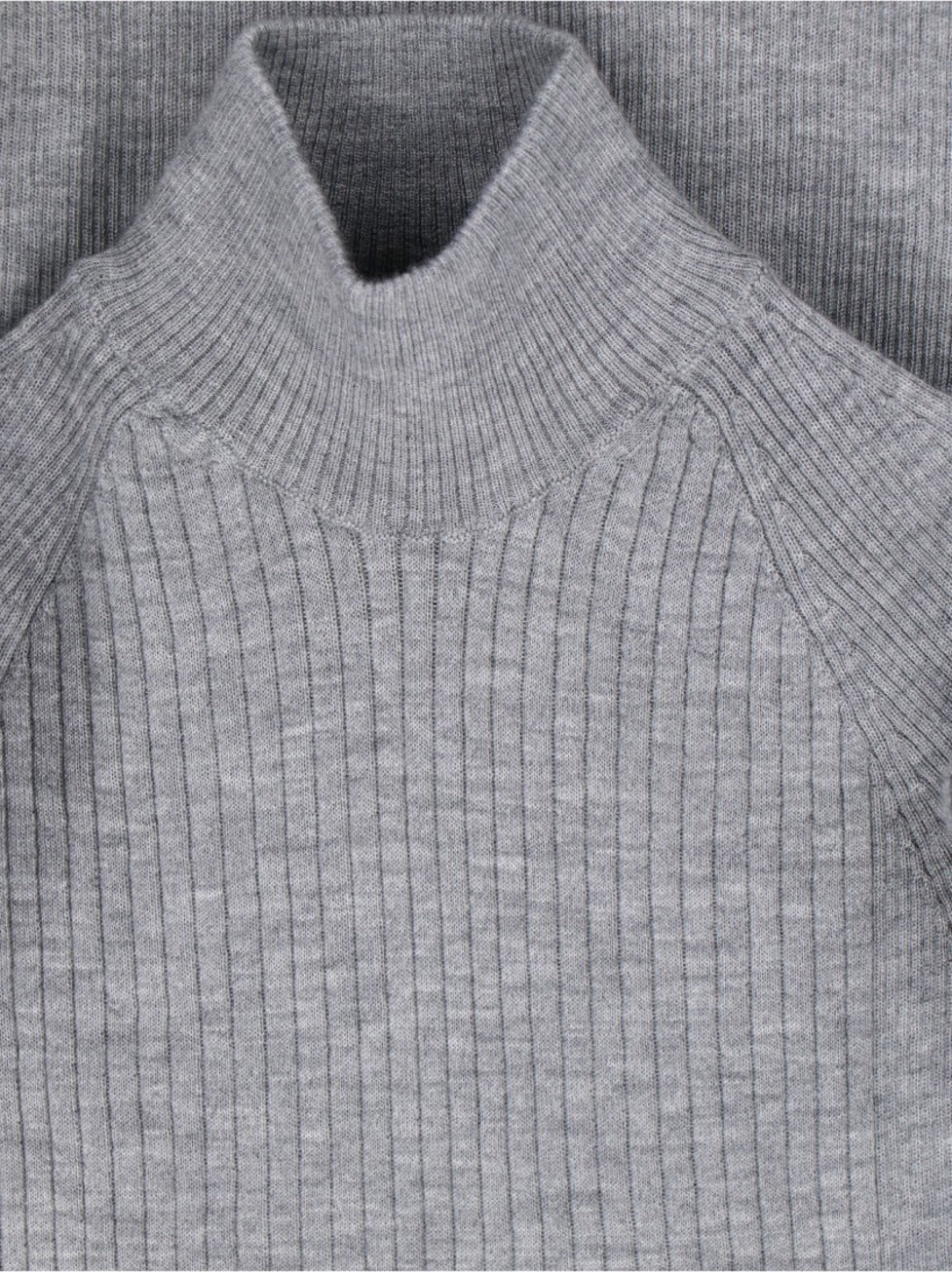 Ribbed Cashmere And Silk Knit Sweater With High Neckline