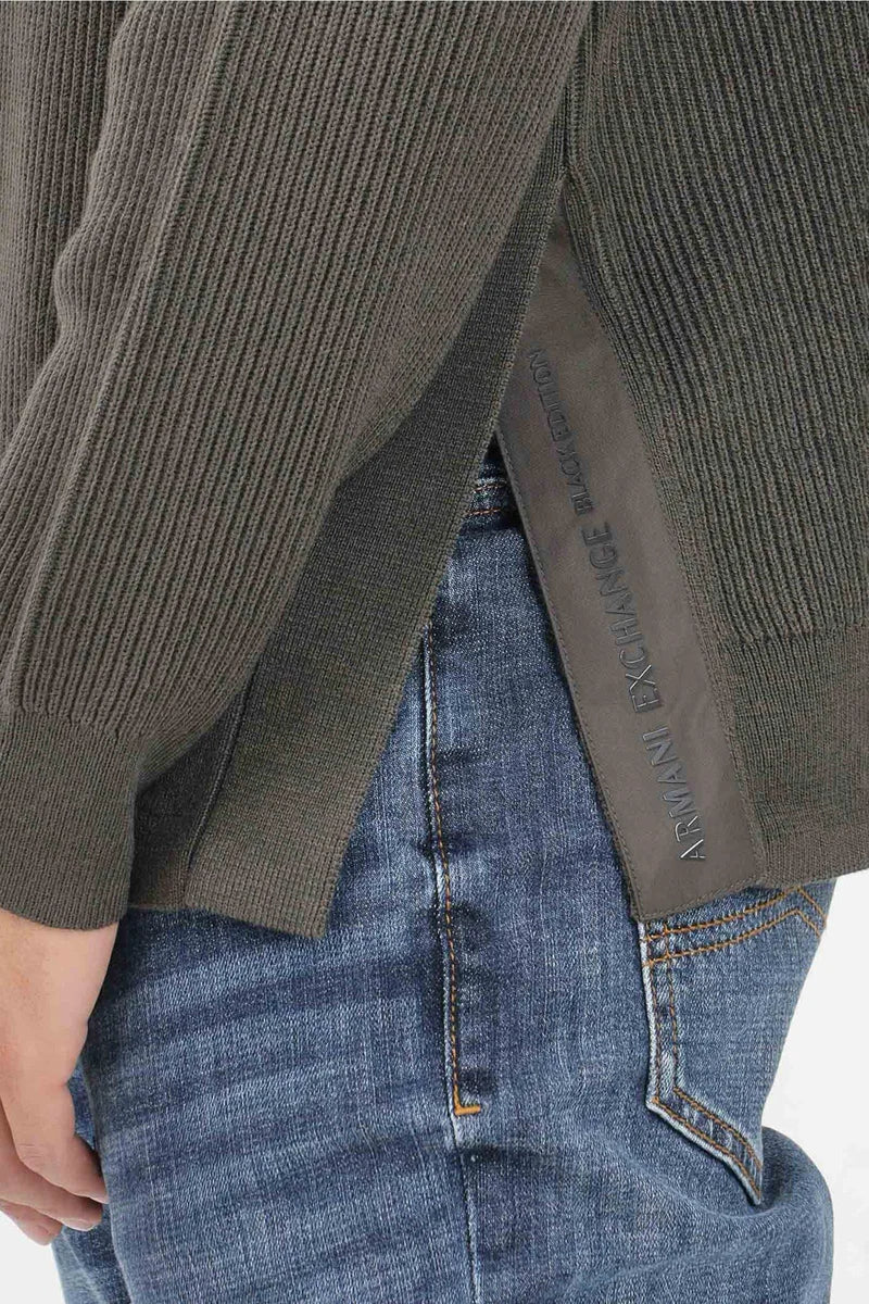 Green Cotton Acrylic Virgin Wool Men's Sweater