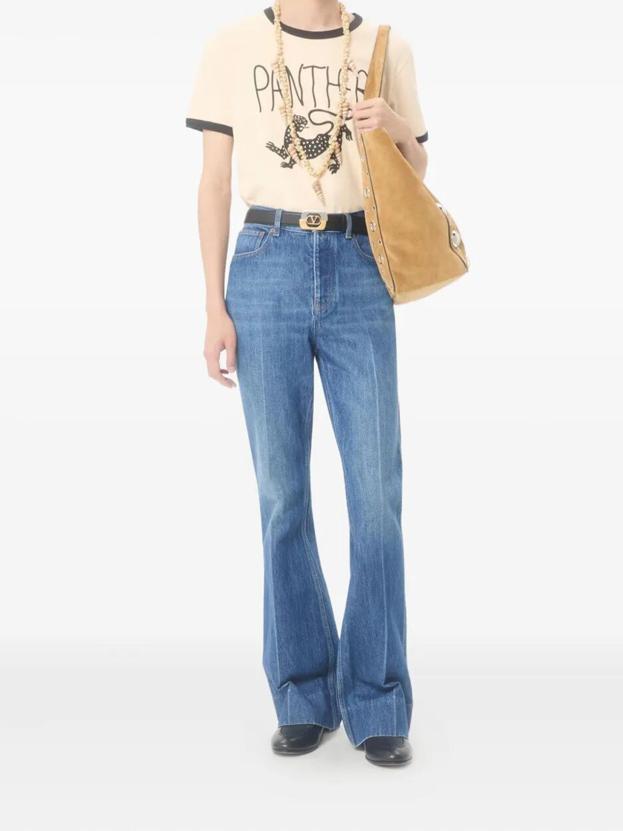 Light Beige Graphic Panther Cotton T-shirt