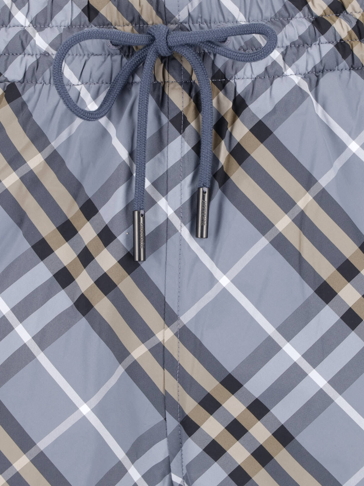 Blue Check Drawstring Straight Swim Shorts