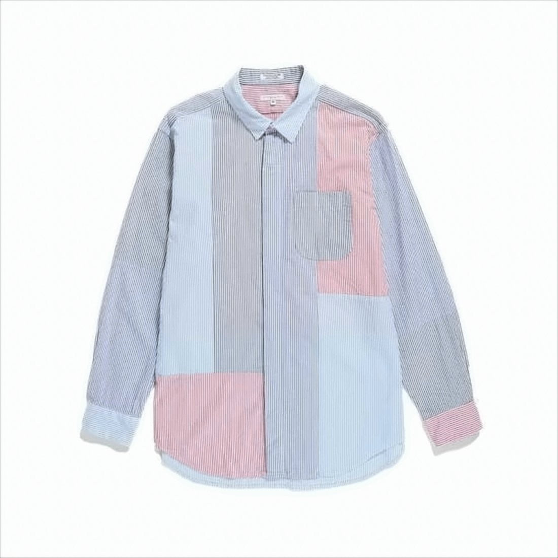 Patchwork Long-Sleeve Shirt with Classic Collar