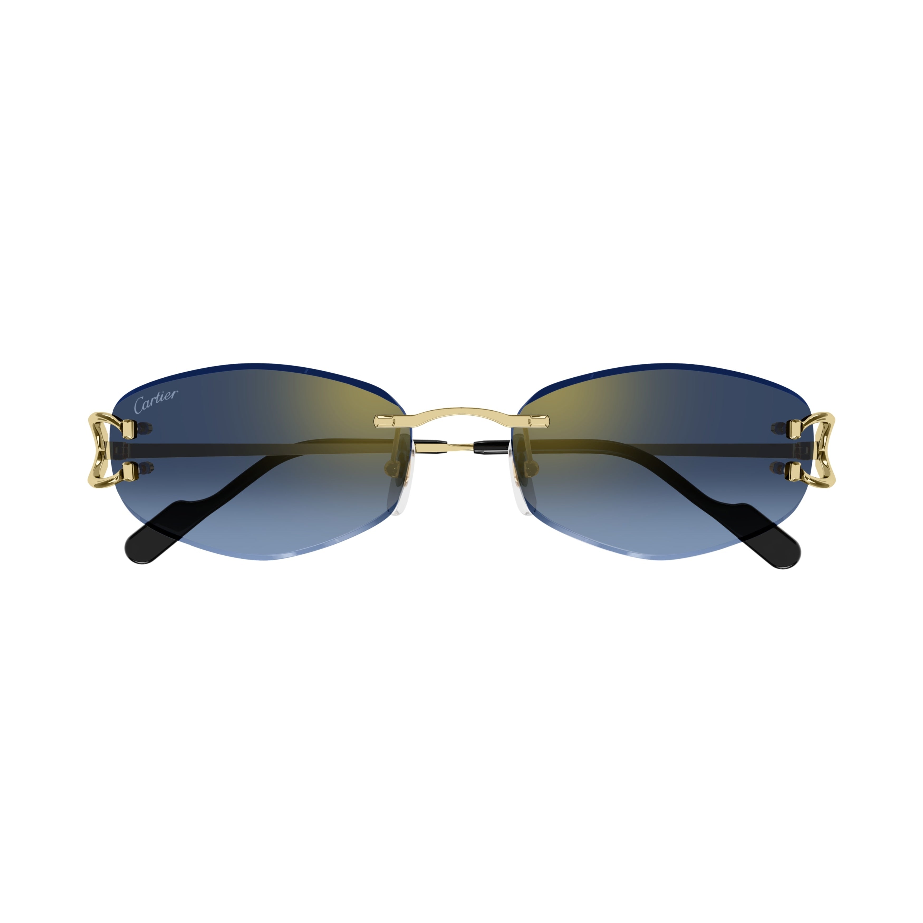 Rimless Oval Sunglasses With Gradient Blue Lenses