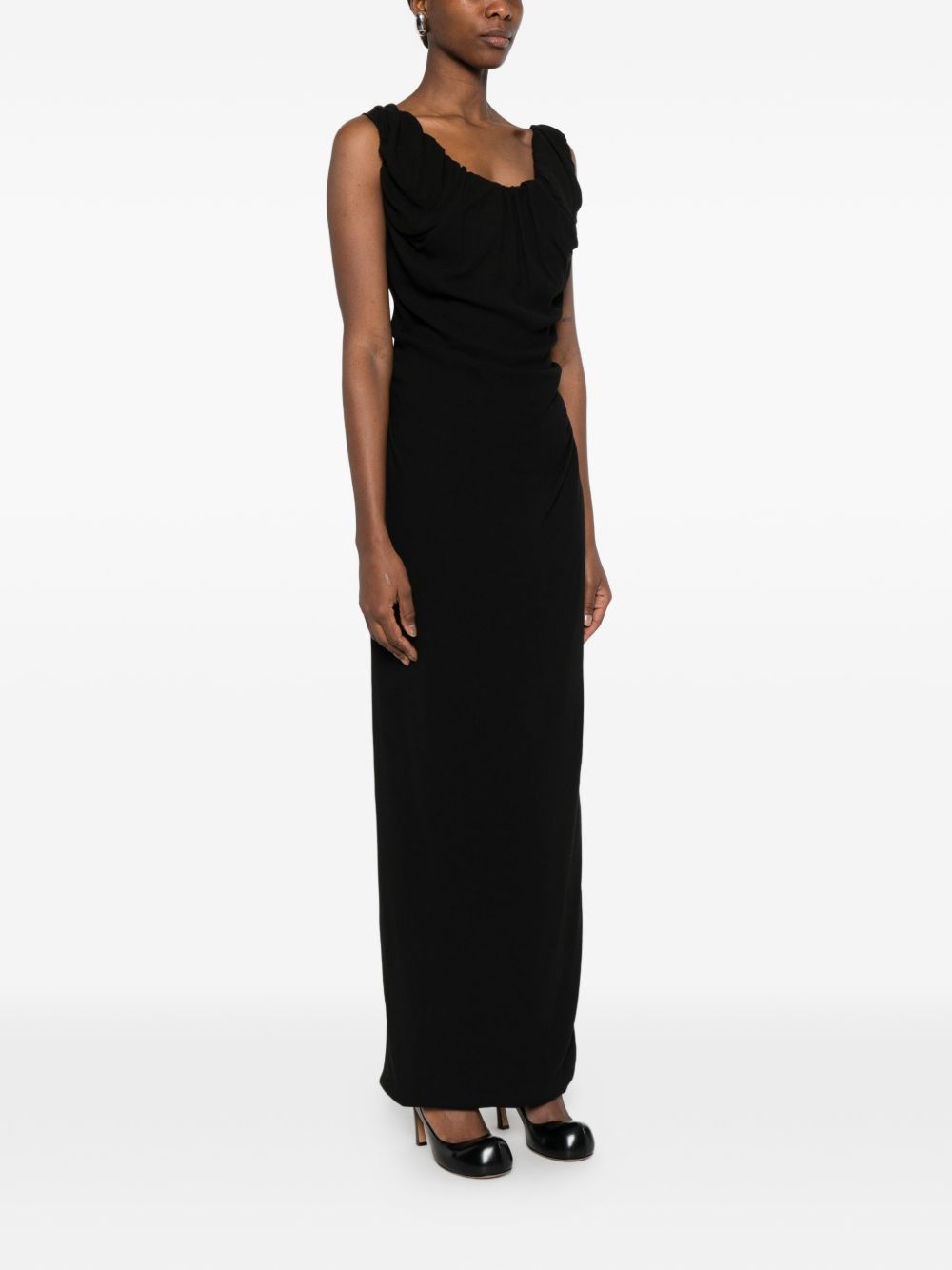 Black Draped Sleeveless Square Neck Dress