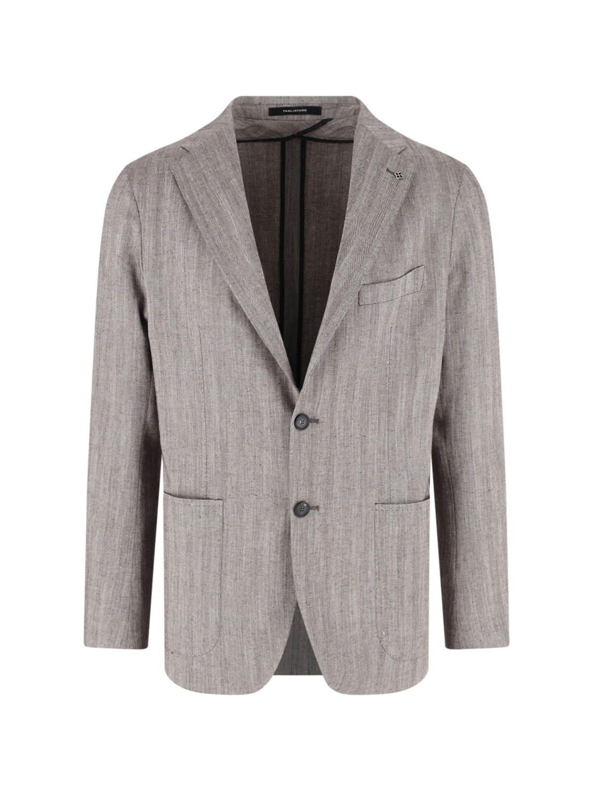 Grey Herringbone Notch Lapel Tailored Jacket