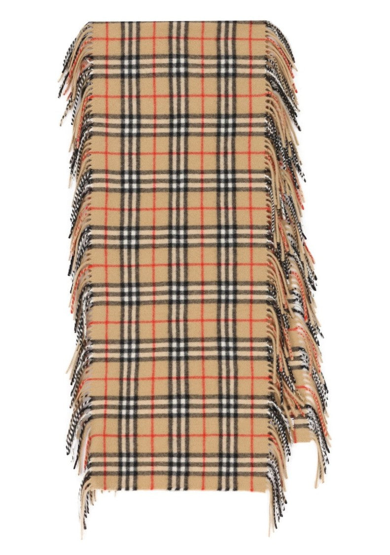 Plaid Cashmere Scarf with Fringed Edges