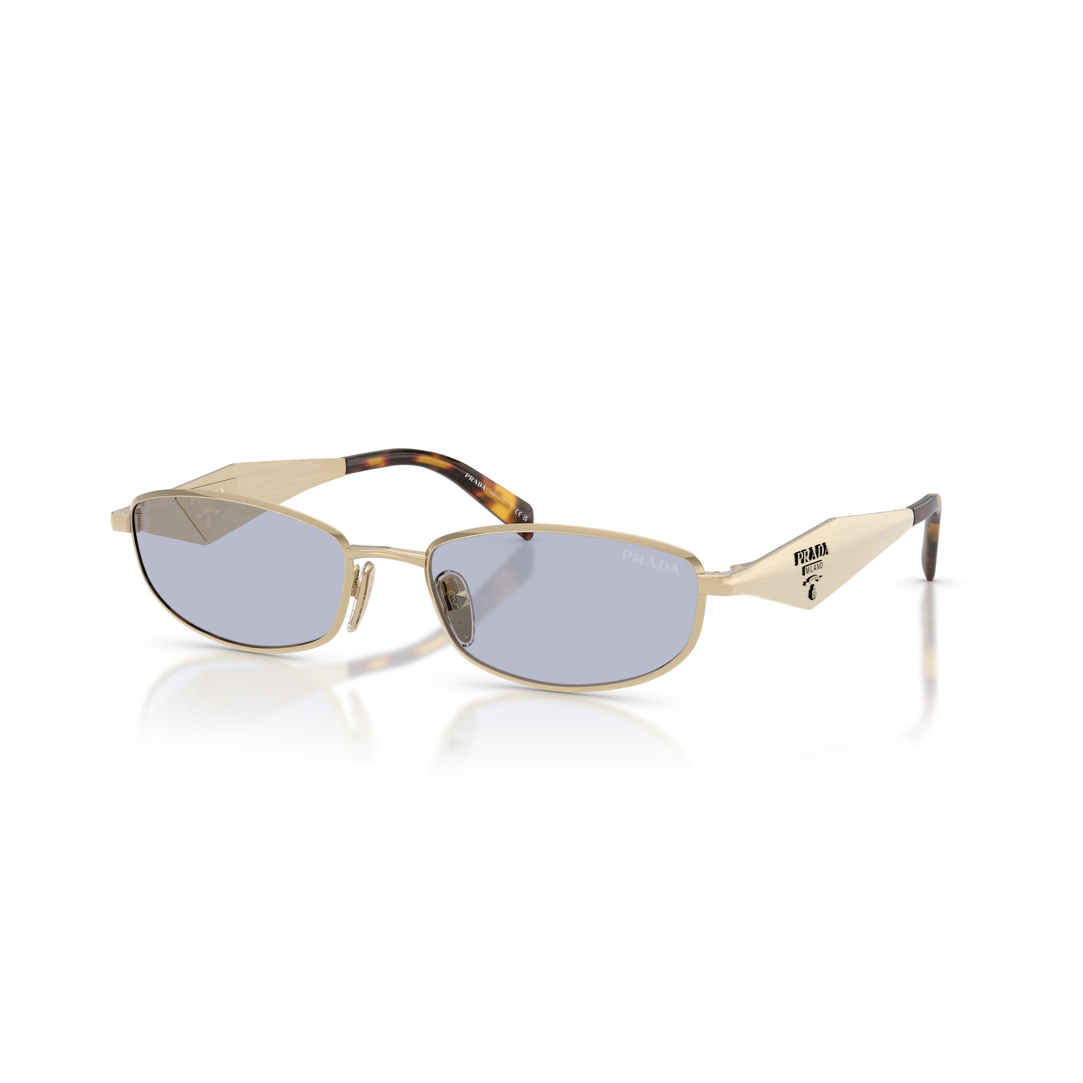 Rectangular Gold-tone Metal Frame Sunglasses with Tortoiseshell Temples
