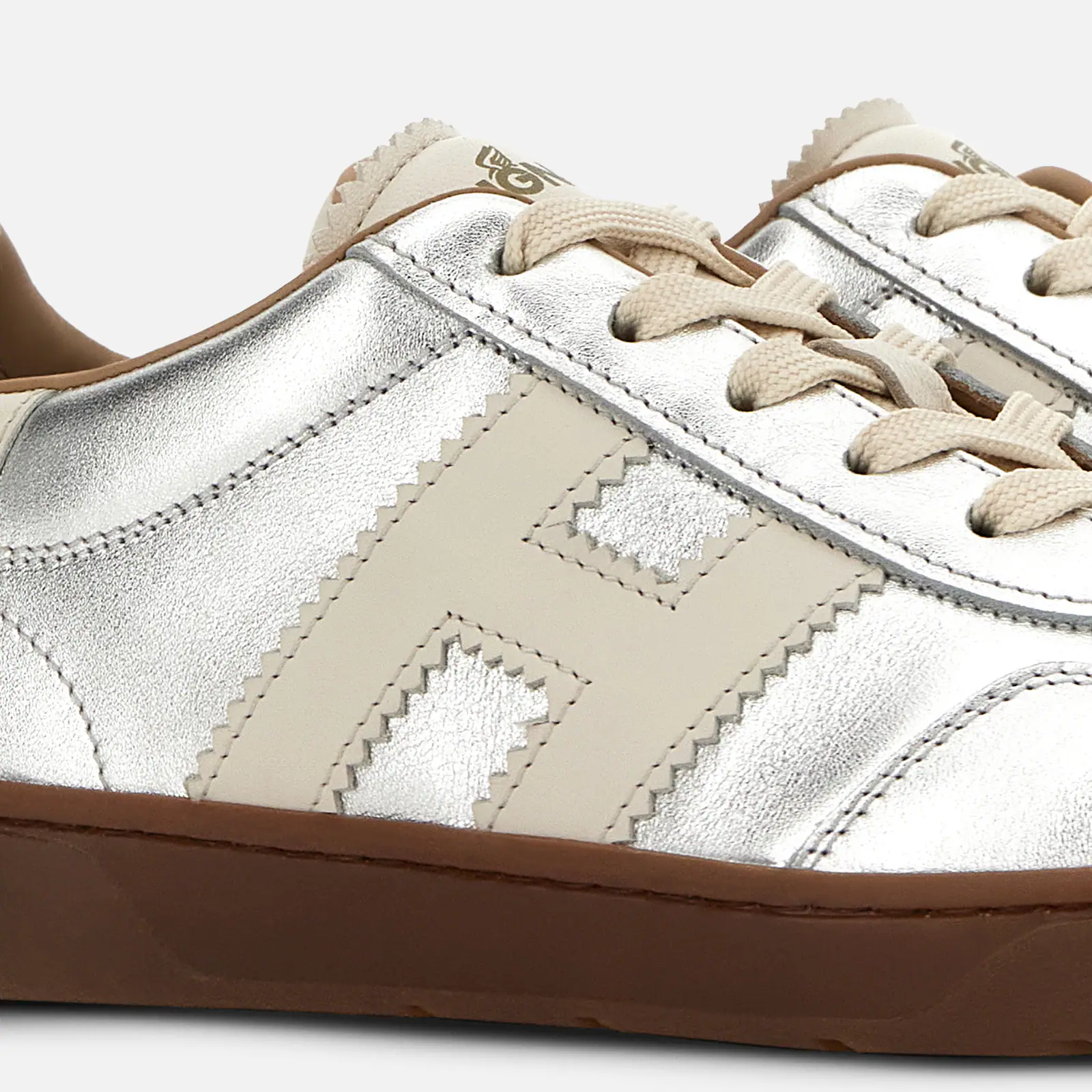 Contemporary Lace-Up Sneakers With Metallic Silver Finish