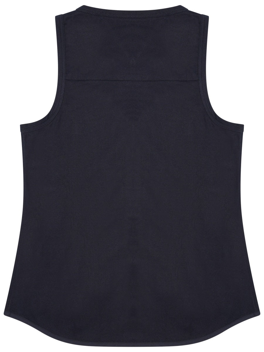 Scoop Neck Tank With Button Closure And Flared Hem