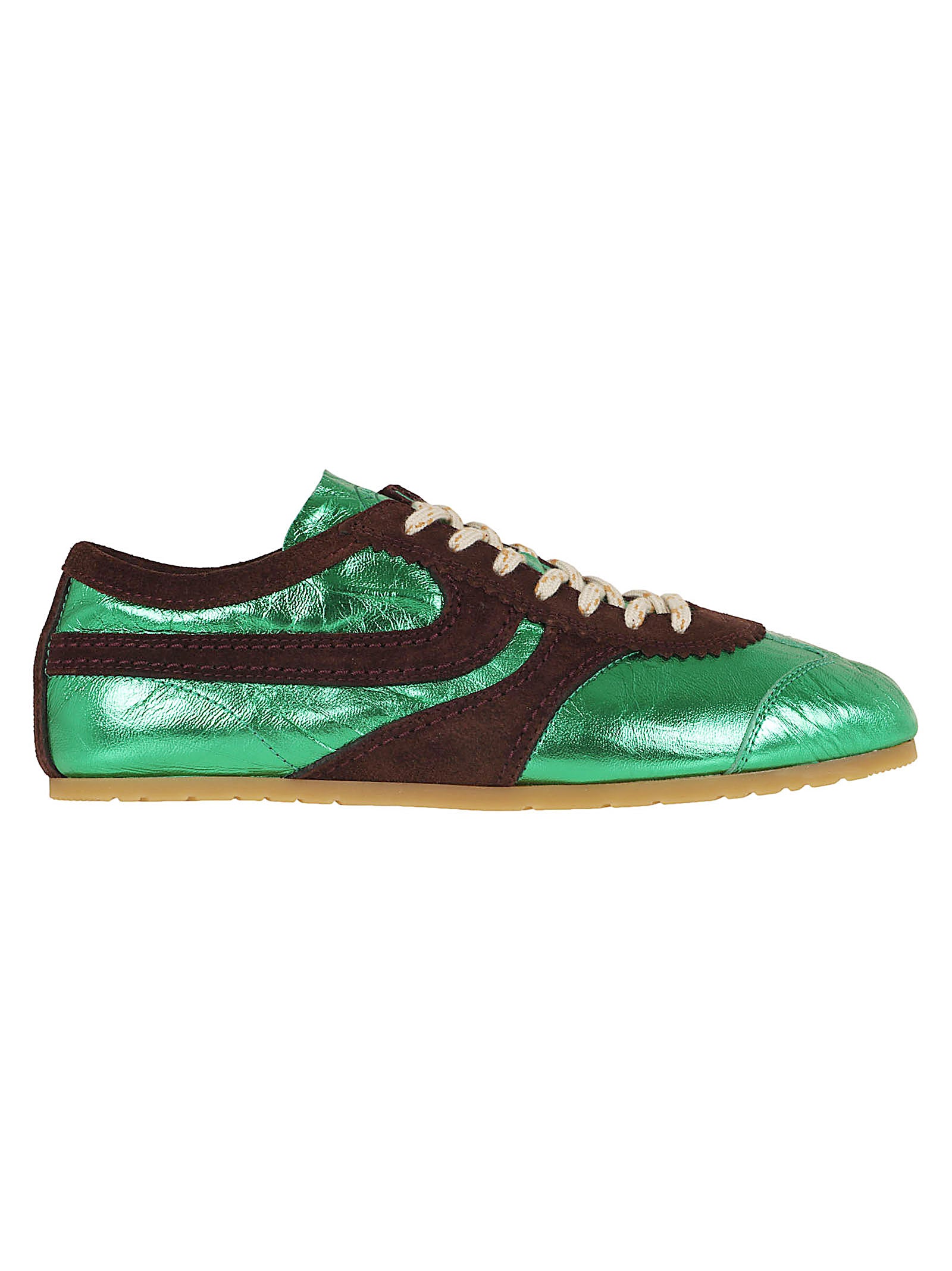 Metallic Green Laminated Leather Sneakers