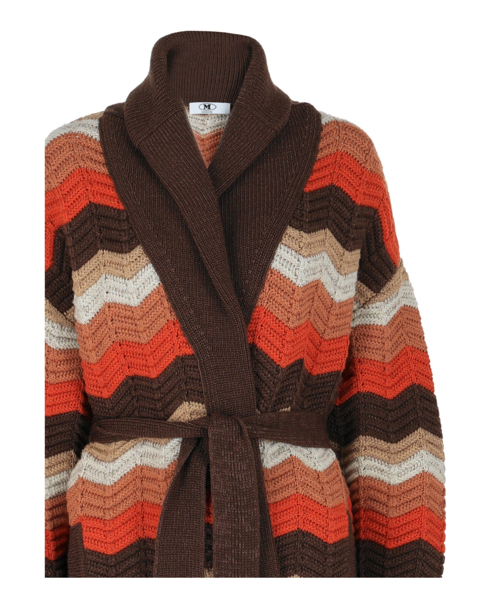 Chevron-Patterned Belted Cardigan