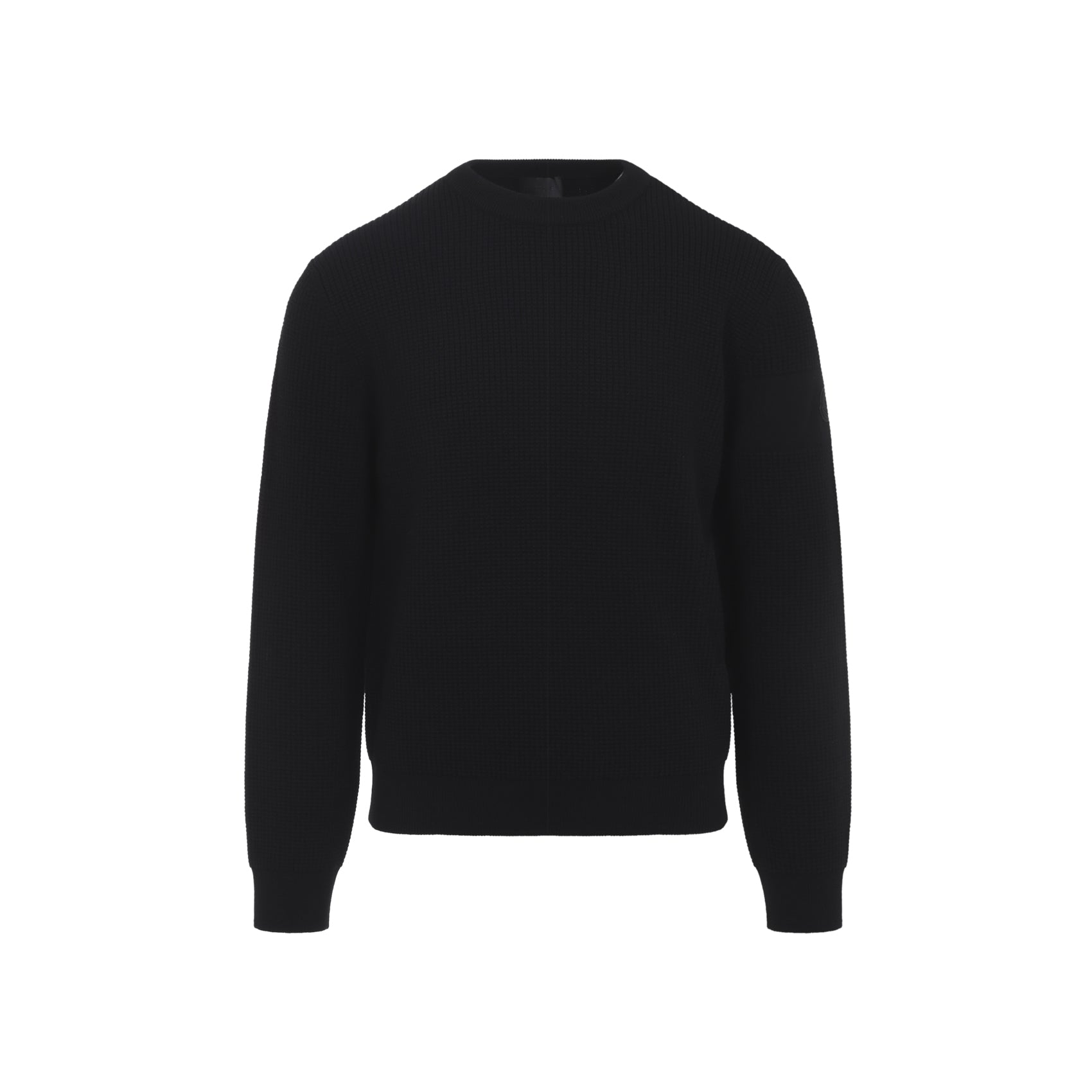 Textured Knit Black Crew Neck Sweater