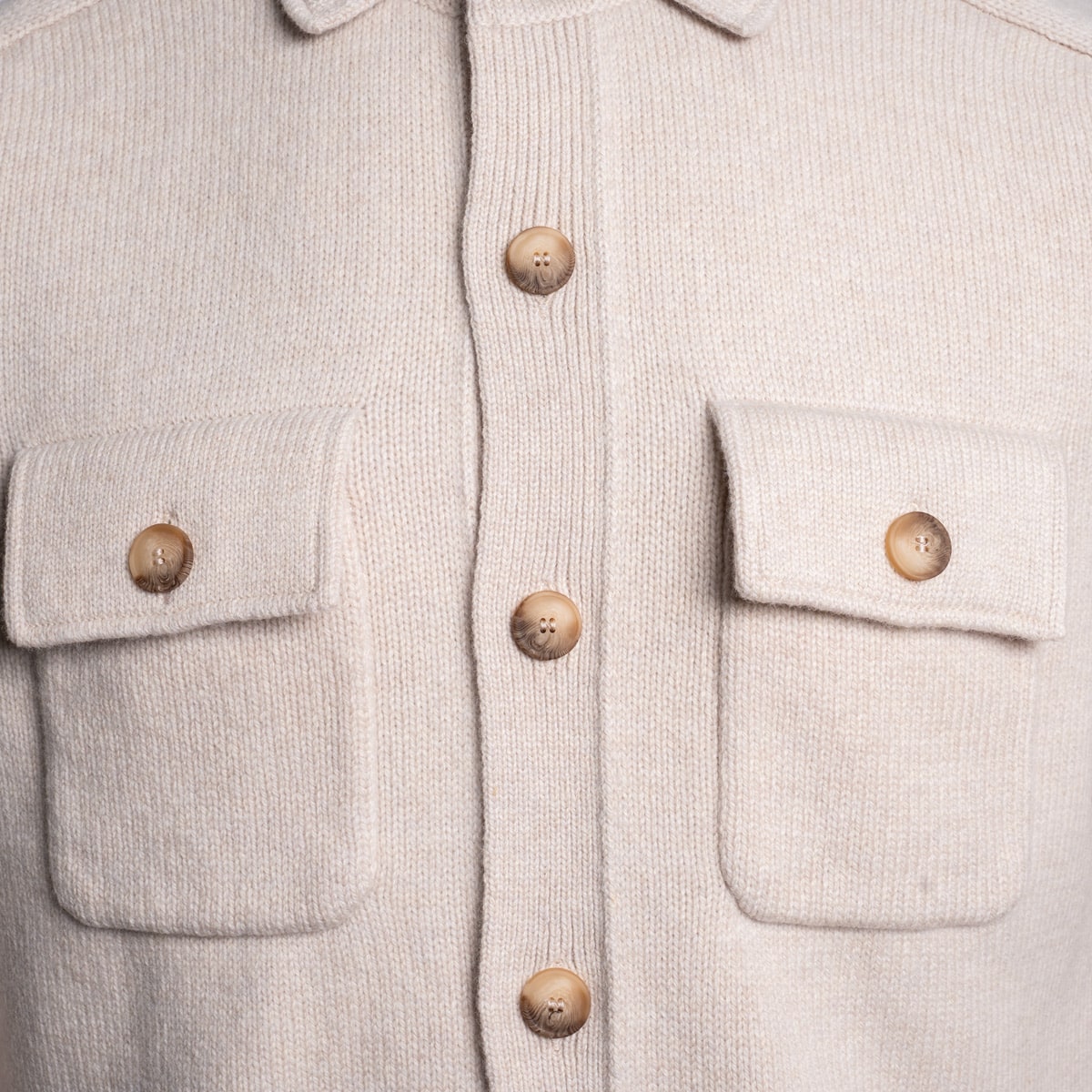 Beige Knit Jacket With Classic Collar