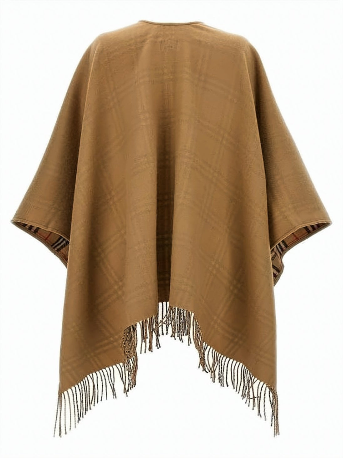 Reversible Wool Cape with Classic Plaid