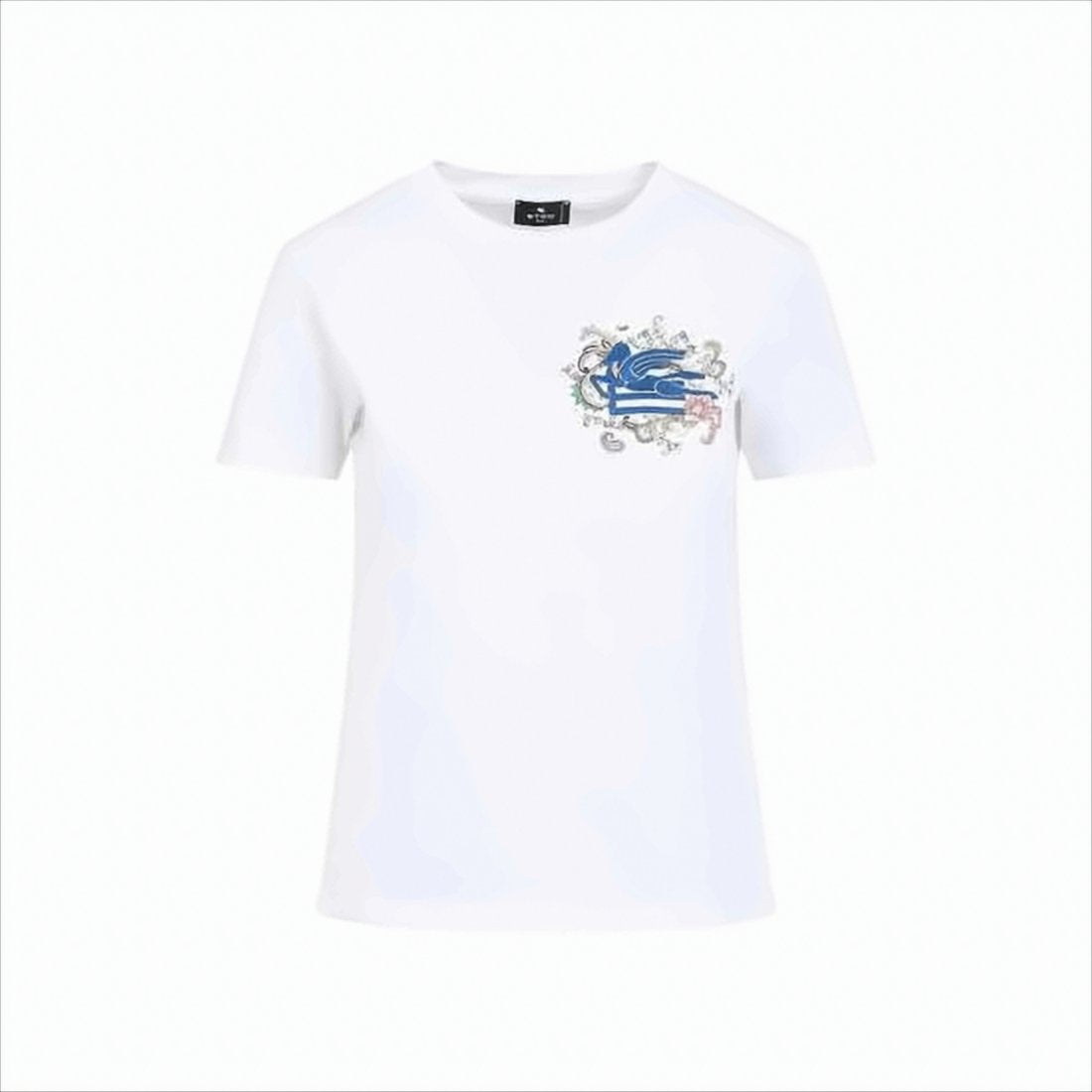 White Cotton T-Shirt with Colorful Embroidery