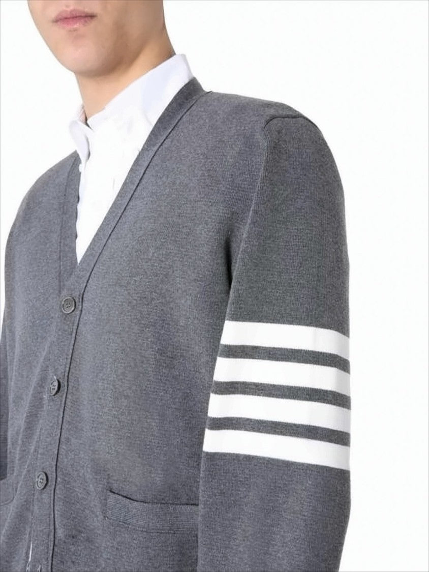 Classic V-Neck Cardigan with Distinctive Stripes