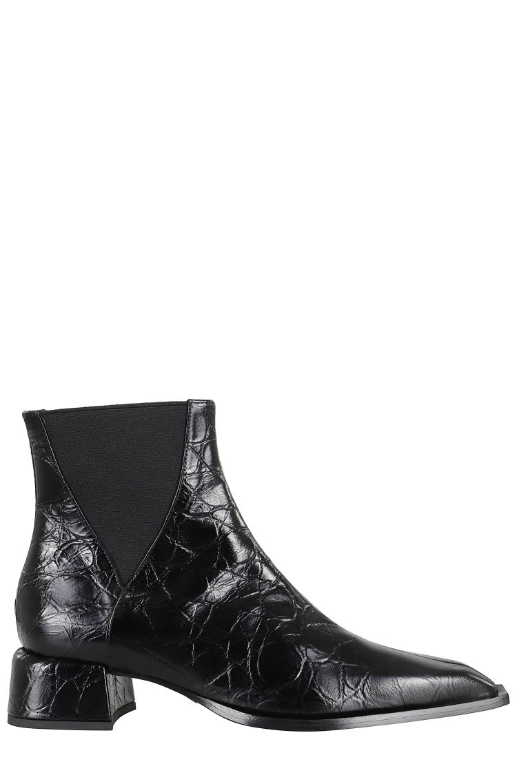 Crocodile-Pattern Ankle Boots with Glossy Finish