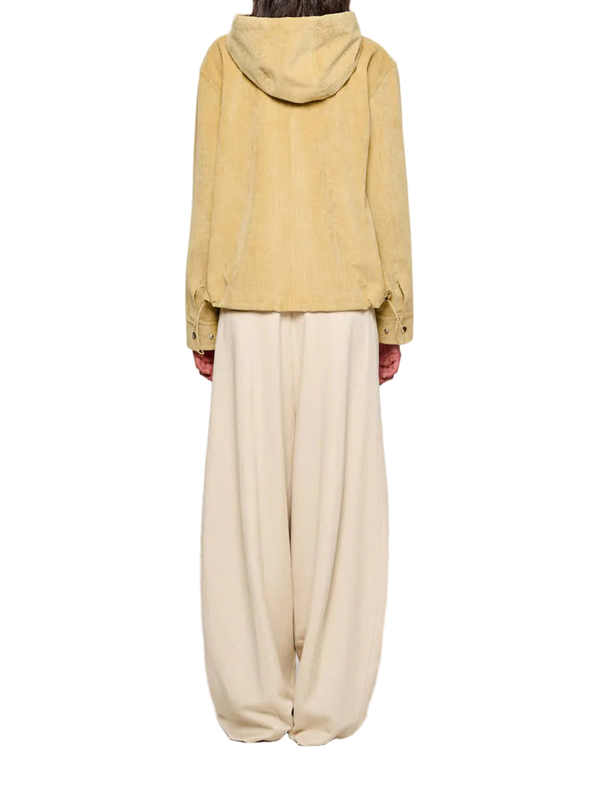 Beige Velluto Laminato Cropped Parka