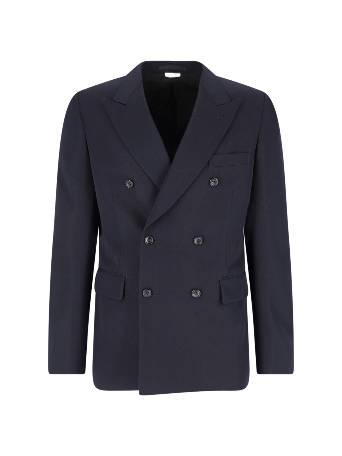 Navy Double-Breasted Wool Fabric Blazer