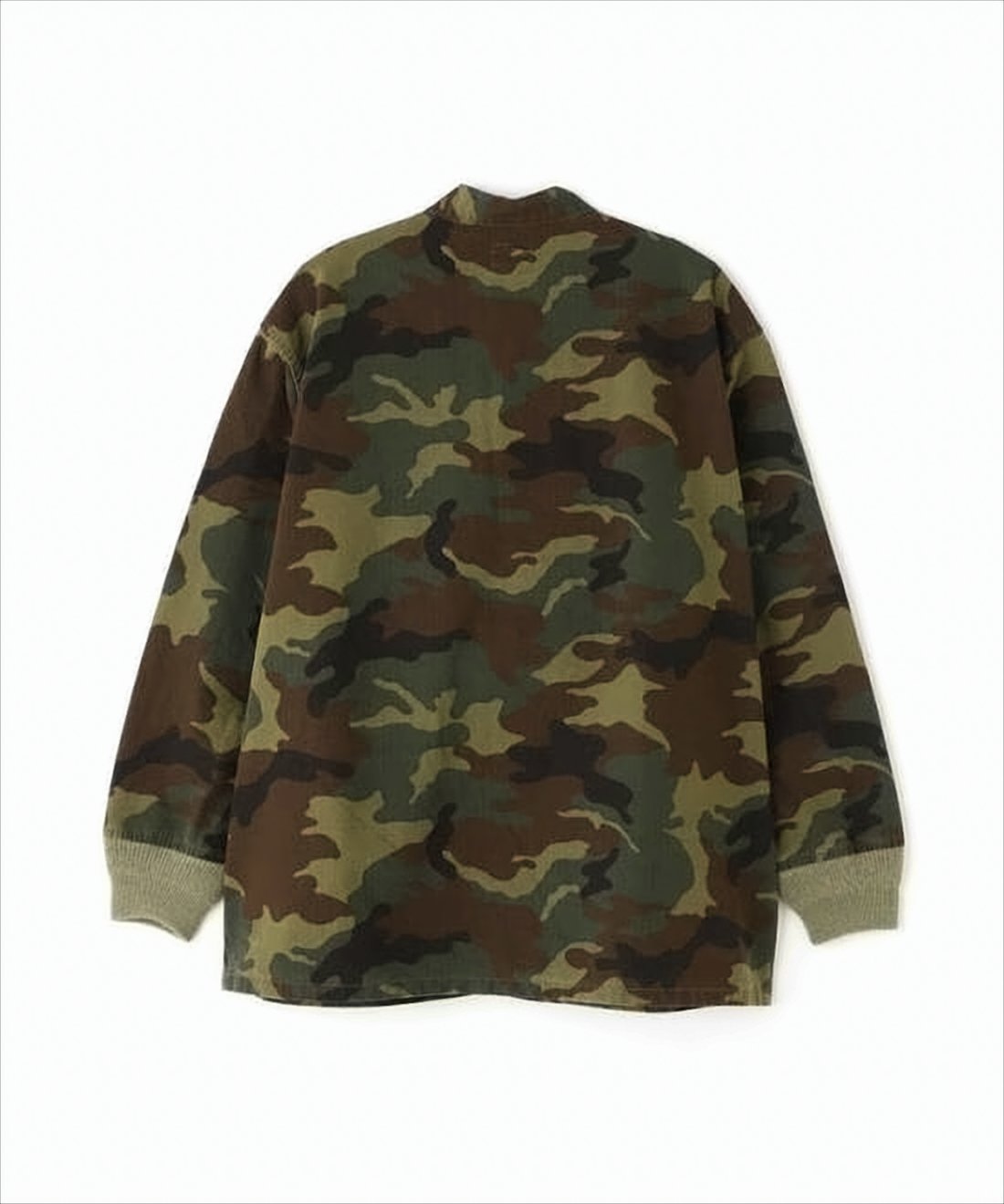 Camo-Patterned Military-Inspired Jacket with Ribbed Cuffs