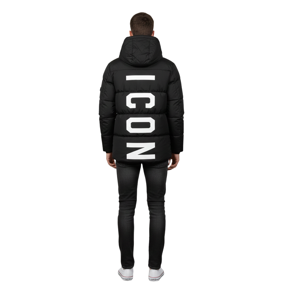Black Quilted Puffer Jacket with Iconic Logo