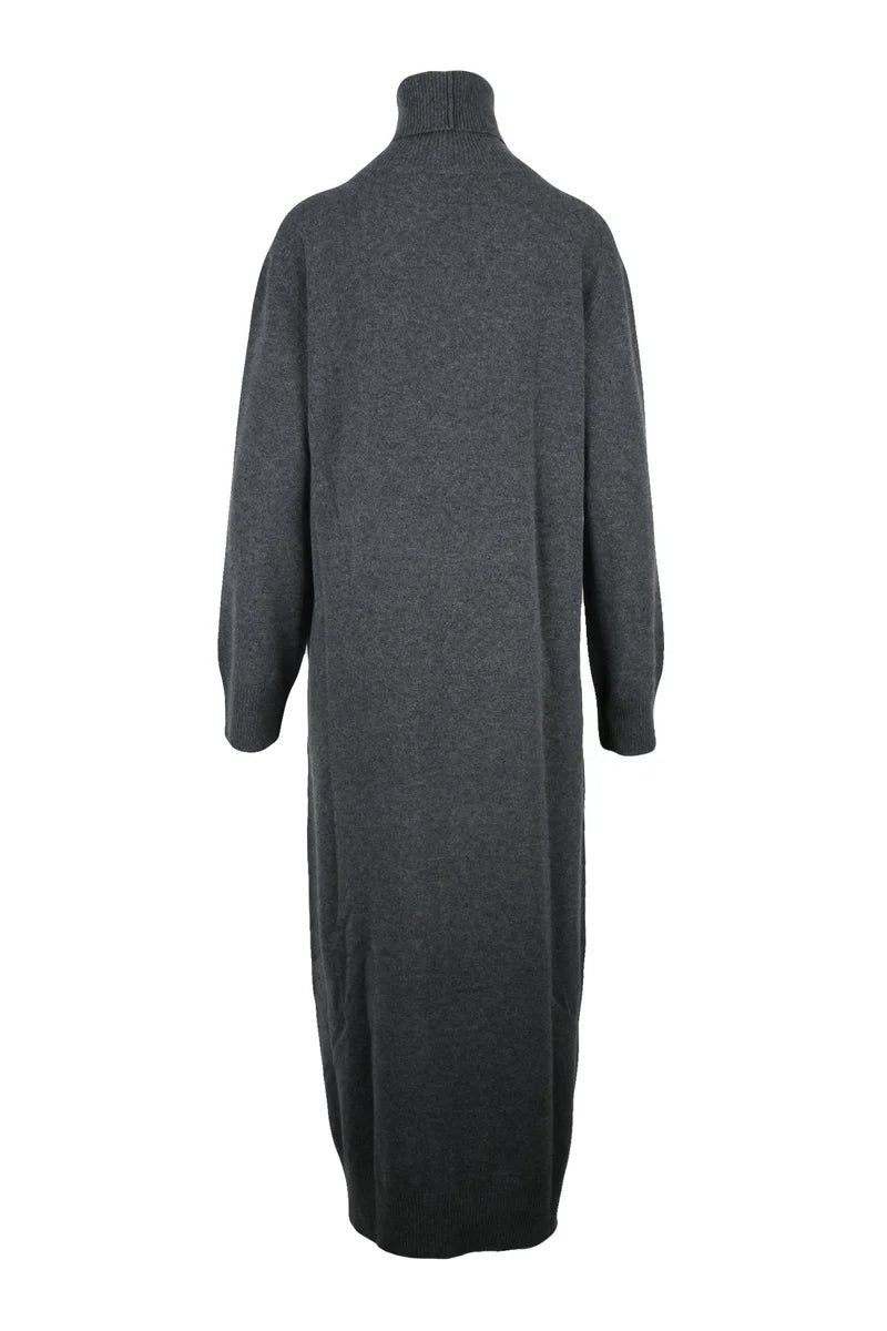 Long Wool Silk Cashmere Dress - Grey