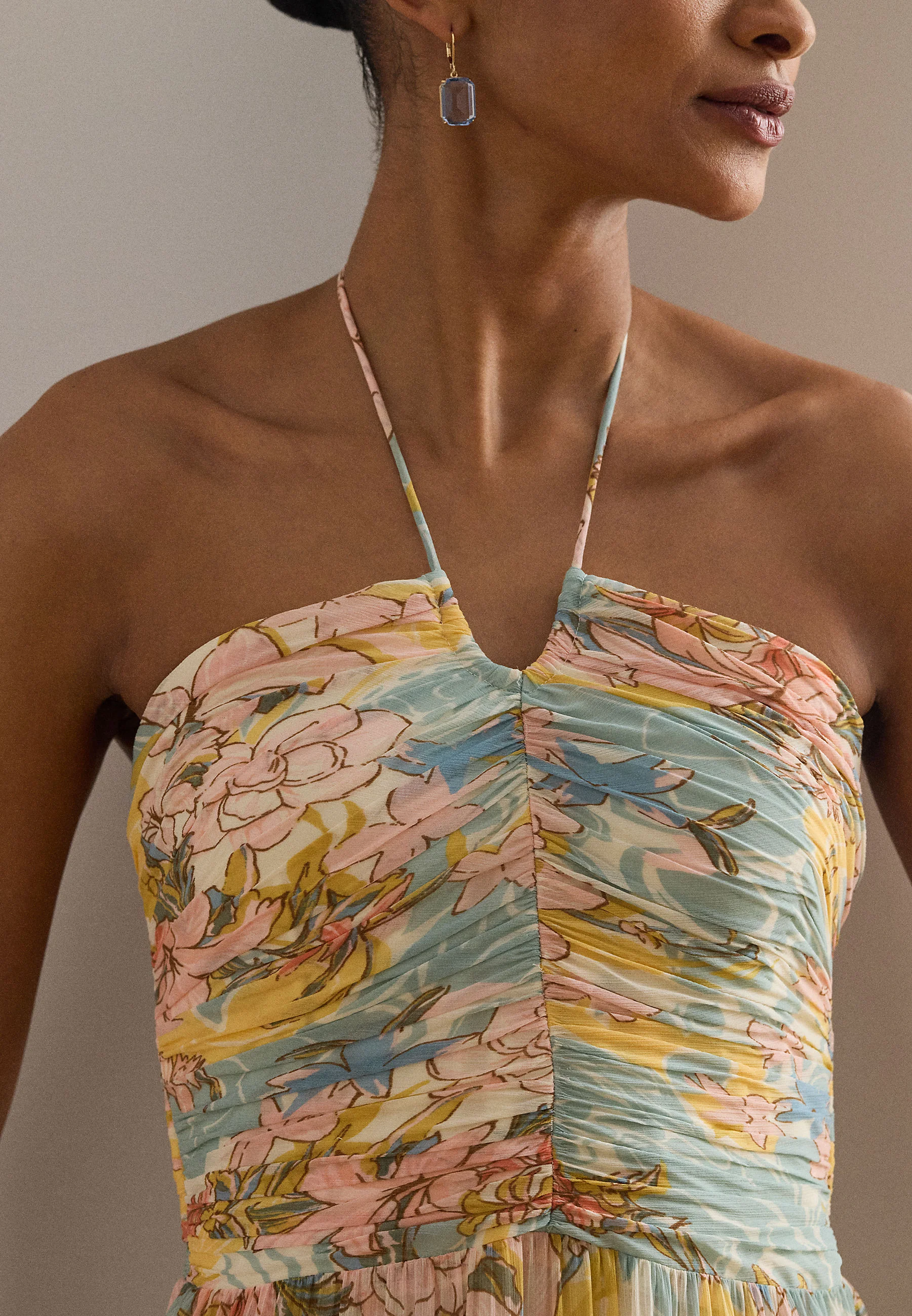 Tiered Floral Maxi Dress with Halter Neckline