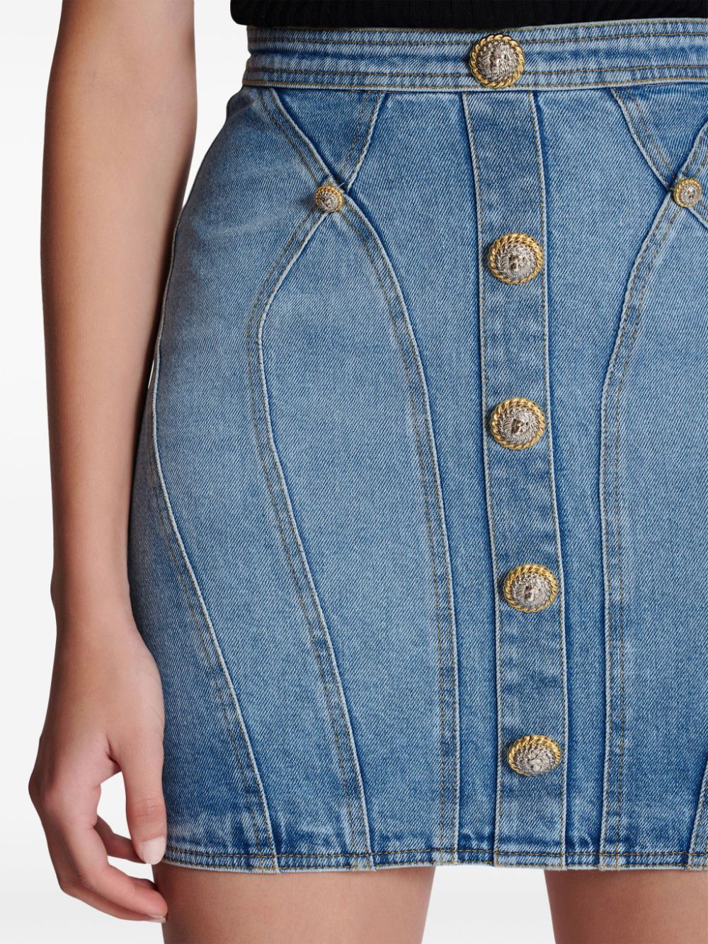 Thigh-Length Light Blue Stretch-Cotton Denim Skirt