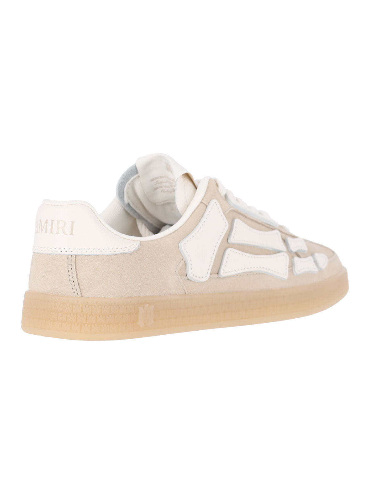 Beige Suede Skeletal Pattern Low-Top Sneakers