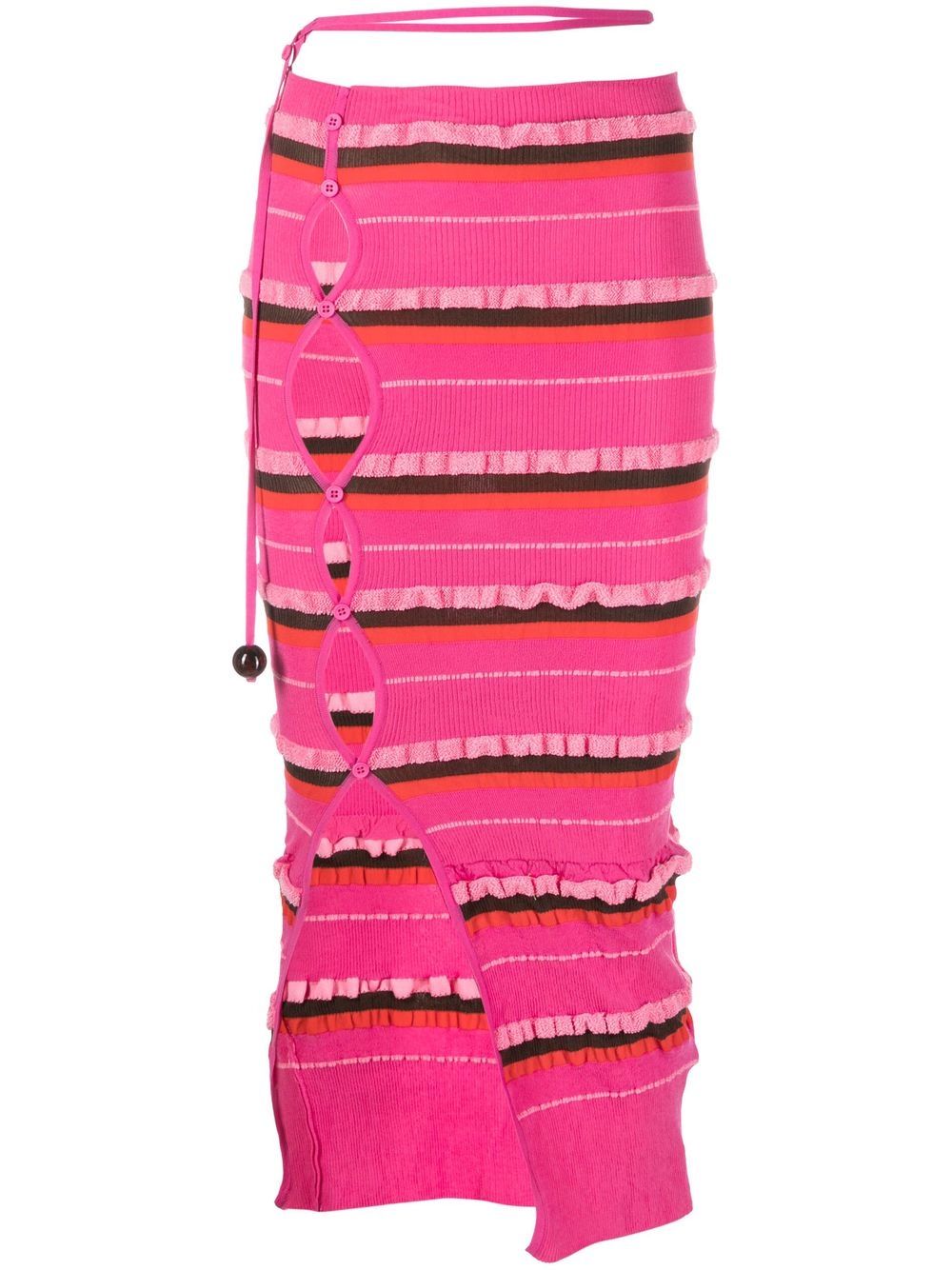 Asymmetrical Pink Knitted Midi Skirt