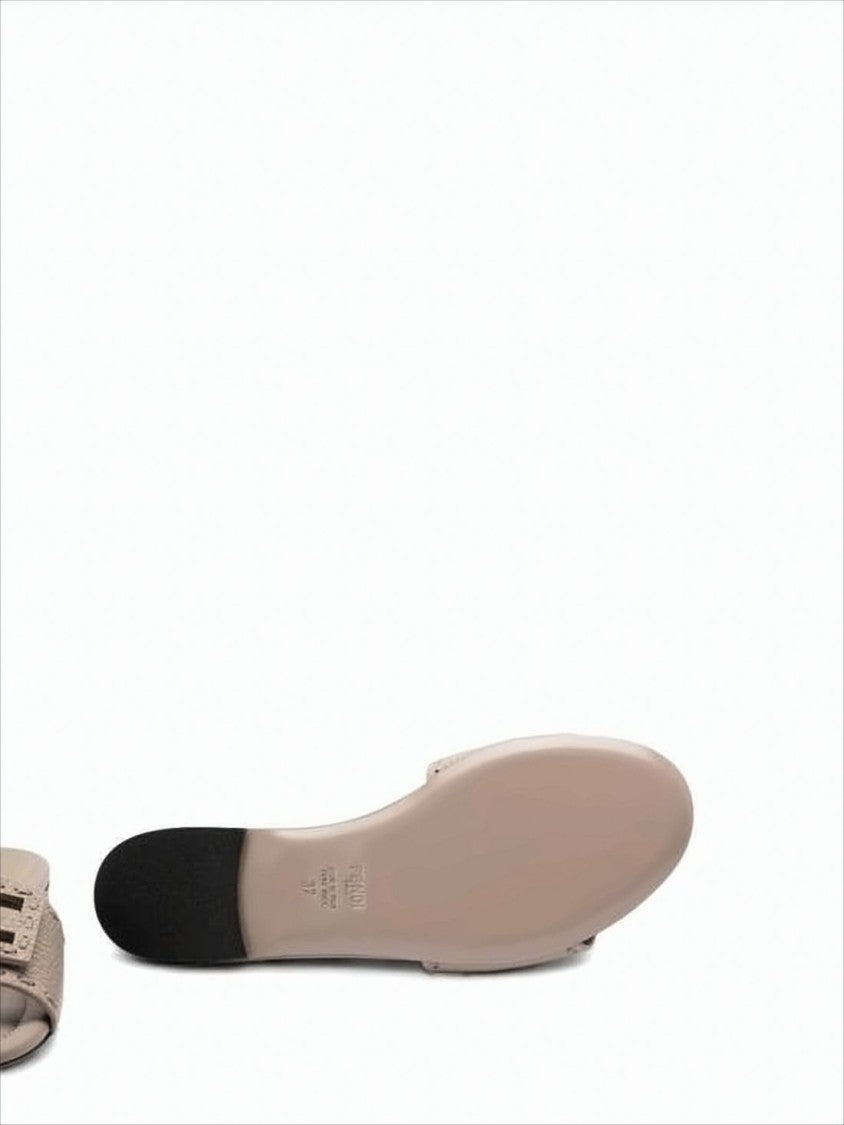 Geometric Buckle Slide Sandals In Textured Calf Leather