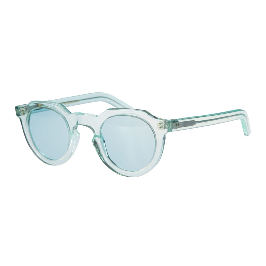Storiko Translucent Light Green Rounded Sunglasses with Thick Temples