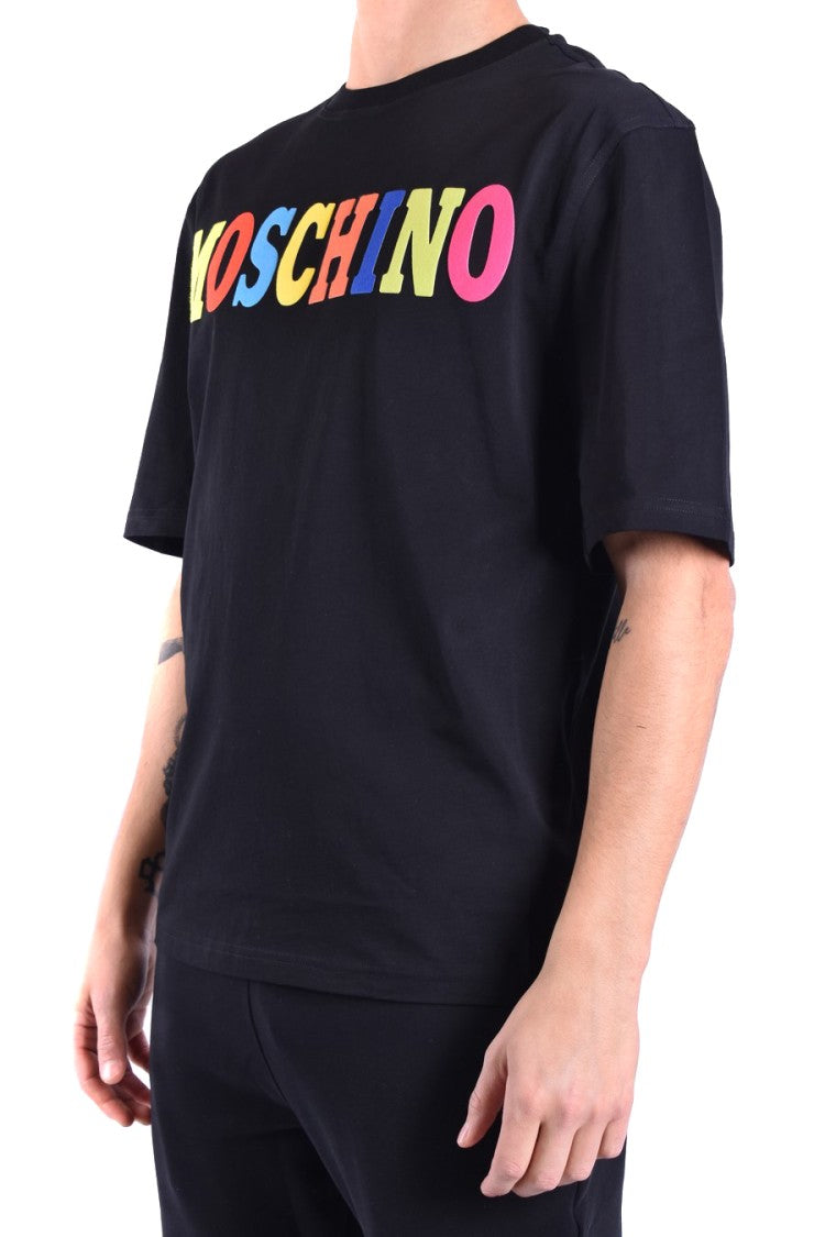 Black Short-Sleeve T-Shirt With Multicolored Logo Detail