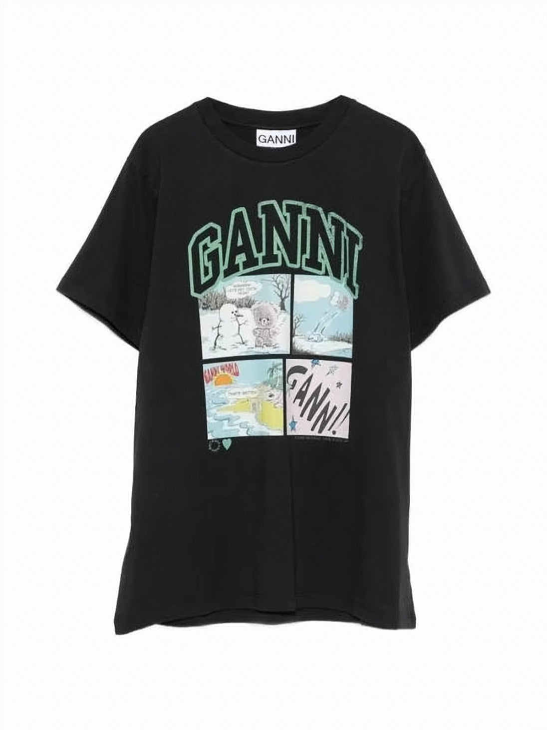 Comic-Style Graphic Black Cotton Jersey T-Shirt