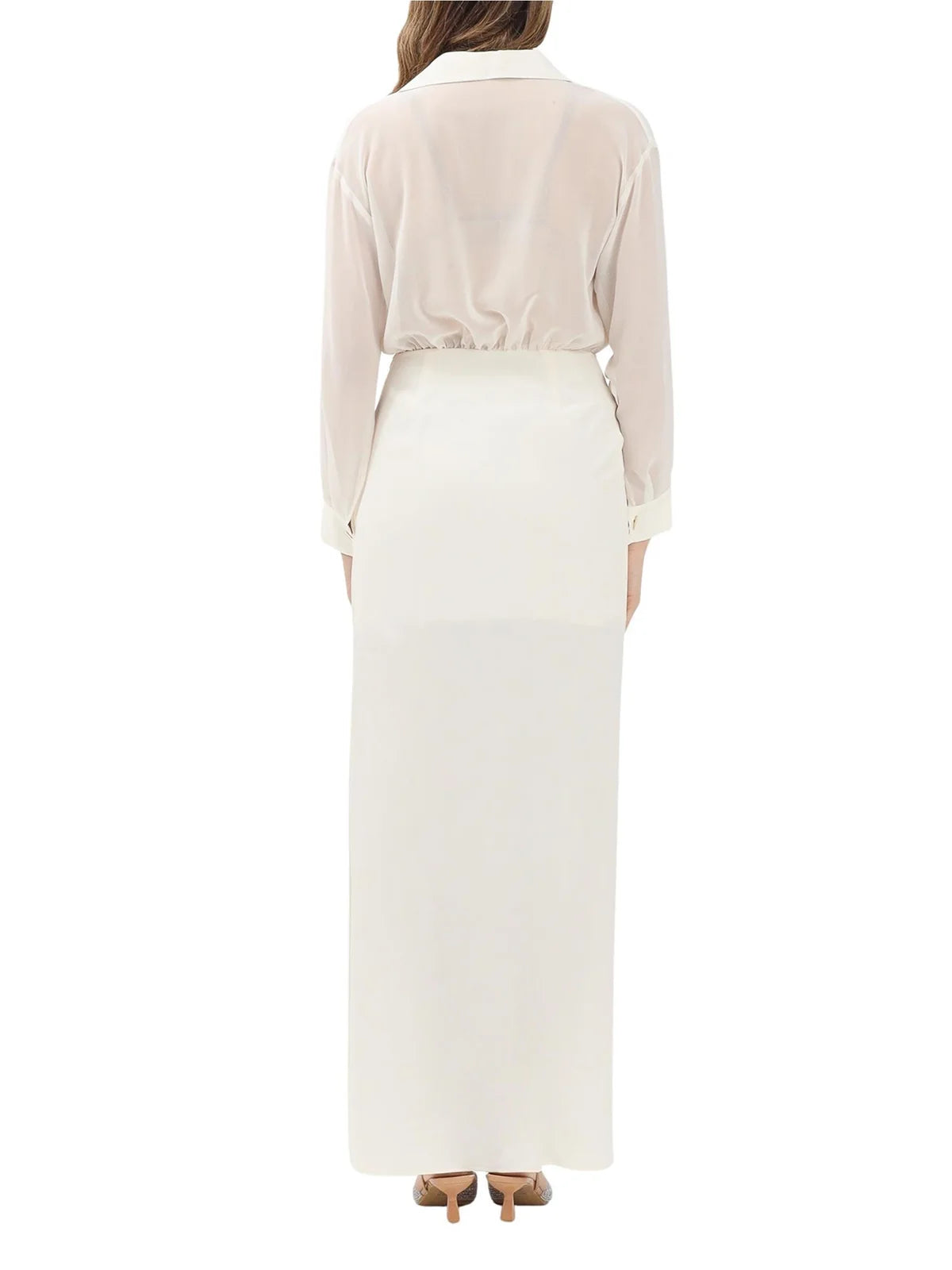 White Acetate Silk Long Dress