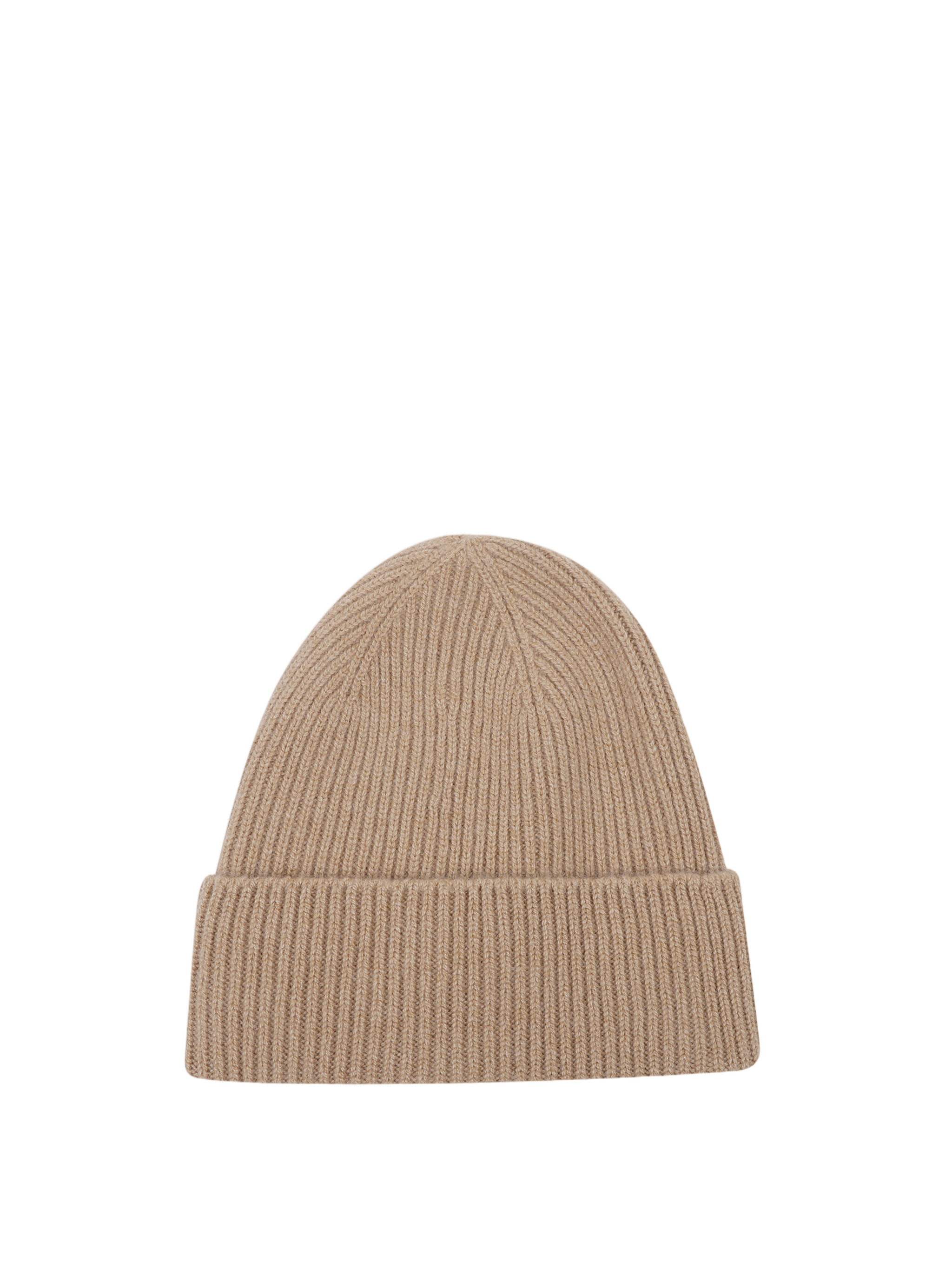 Ribbed Knit Wool Hat With Embossed Logo