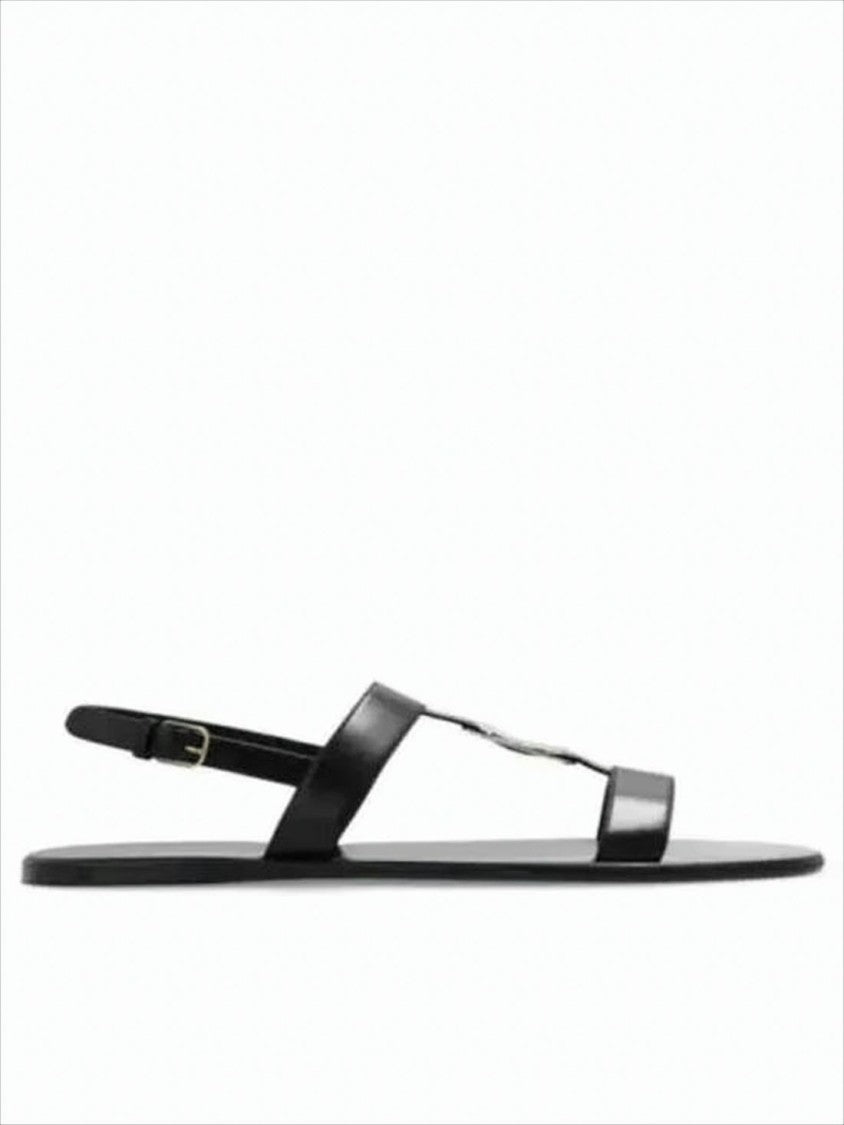 Refined Black Lamb Leather Flat Sandals