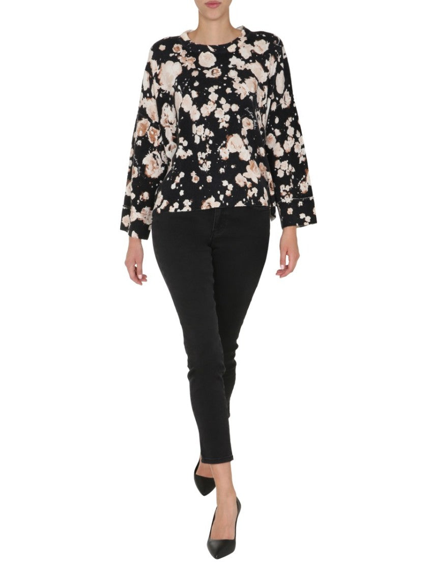 Relaxed Fit Floral Patterned Wool Mix Sweater