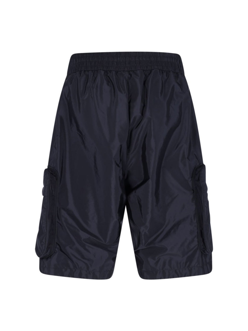 Navy Nylon Cargo Shorts With Silver Logo Detail