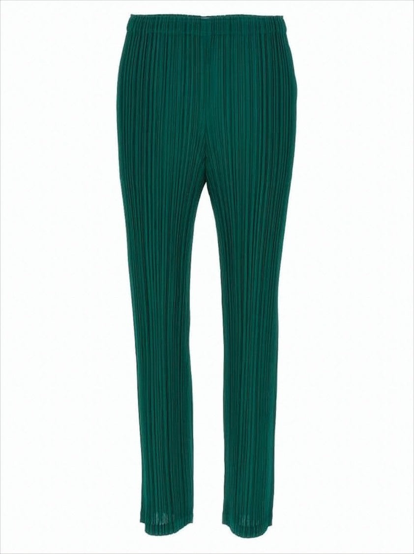 Pleated Green Track Pants with Tapered Legs