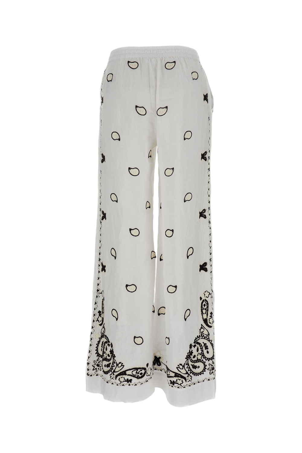 Wide Leg Linen Trousers with Delicate Embroidery