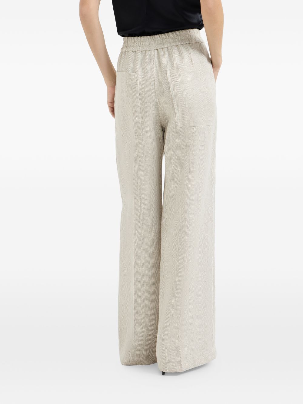 Wide-Leg Trousers with Herringbone Texture
