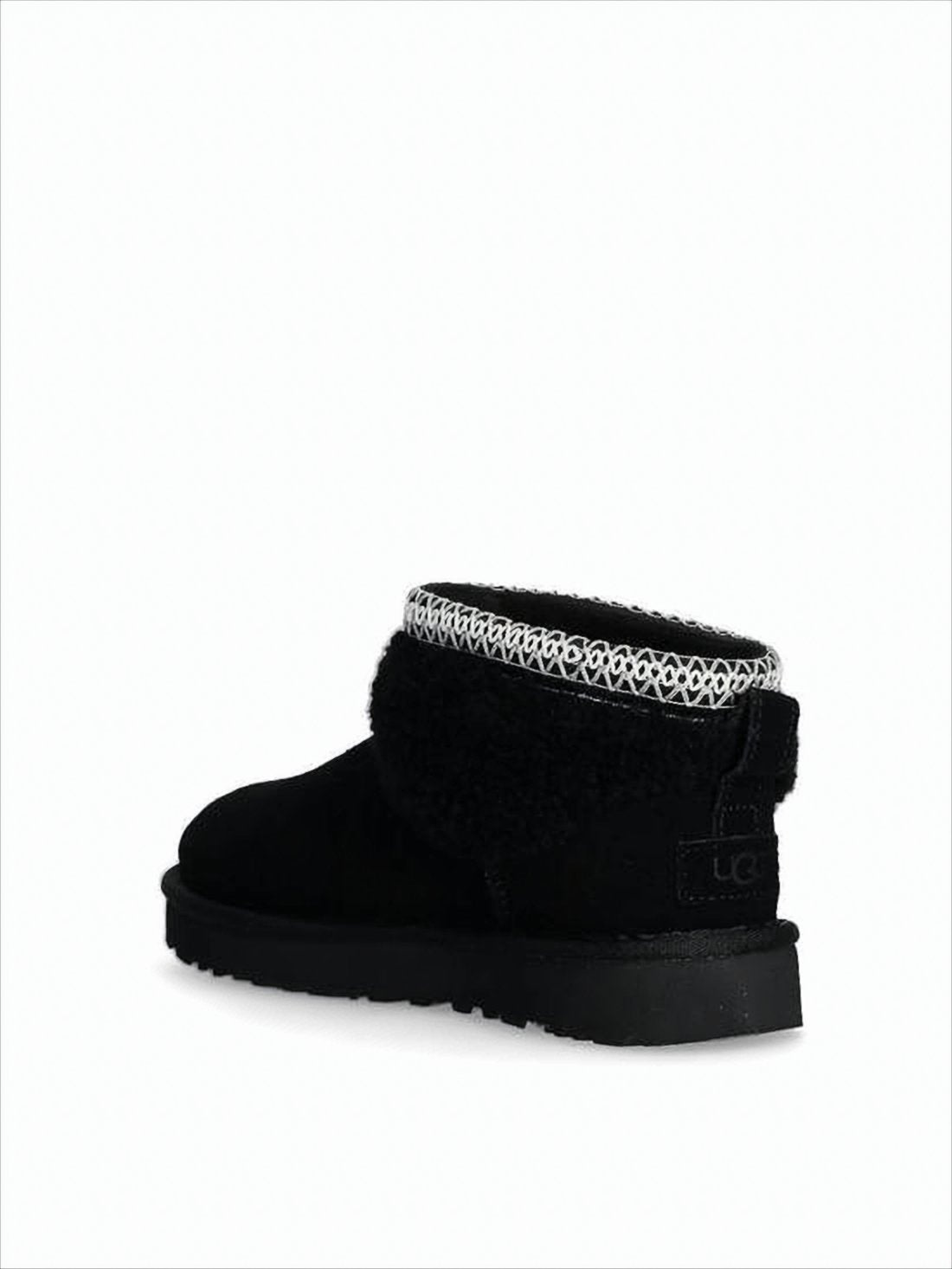 Ankle-High Suede Boots with Curly Wool Lining