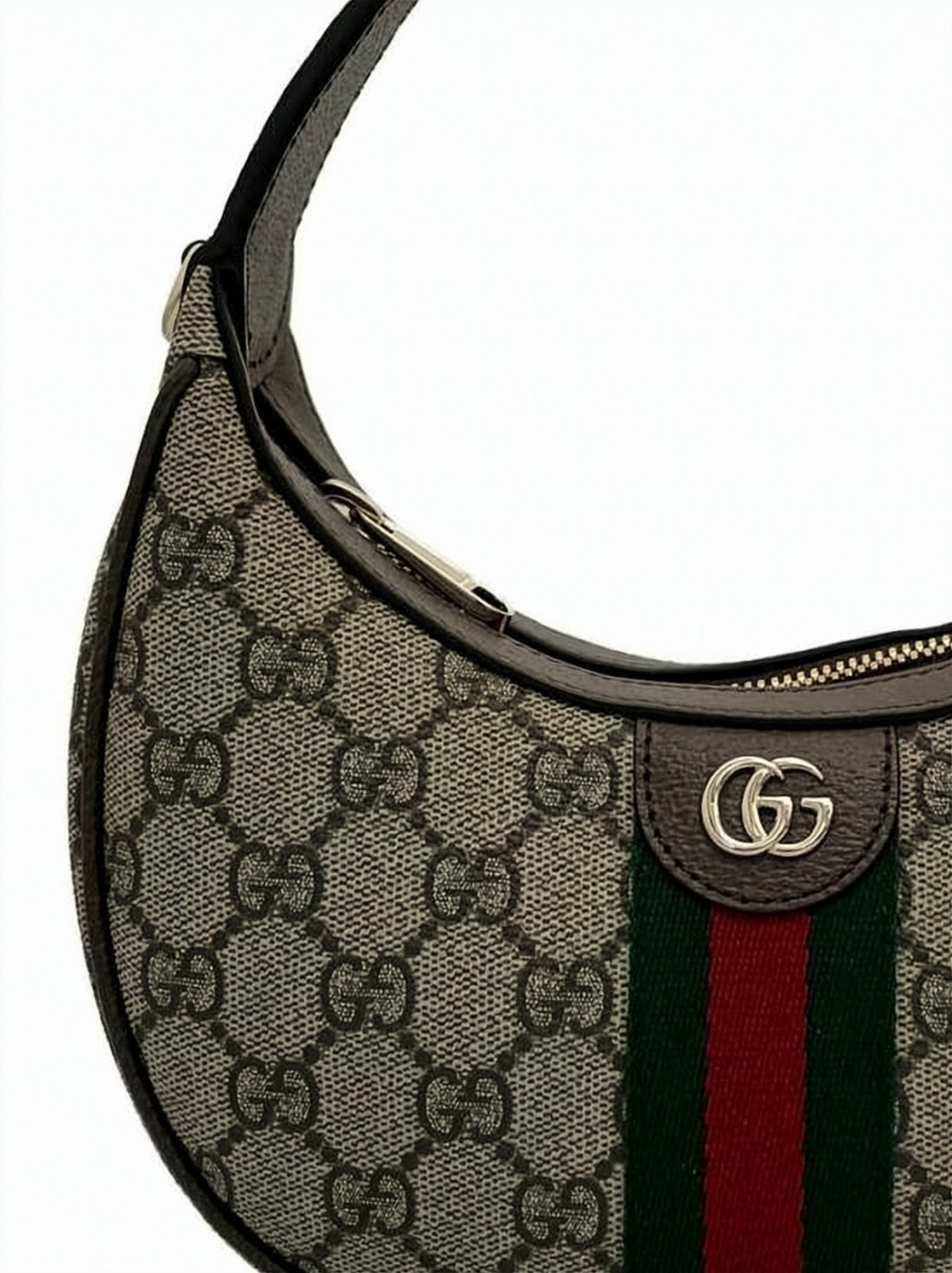 Crescent-Shaped Shoulder Bag with Signature Monogram Canvas and Web Stripe