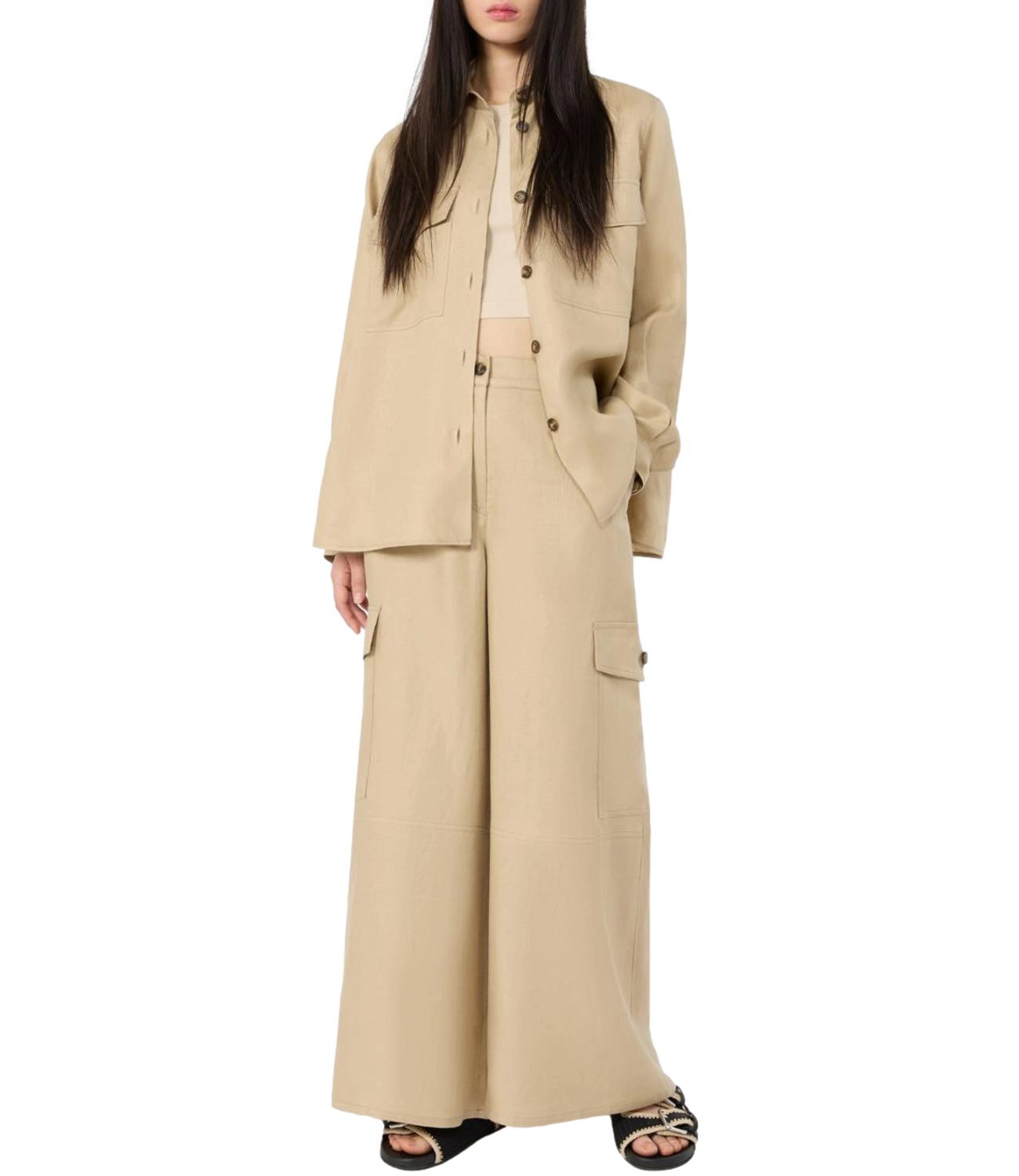 Beige Button-Up Shirt Jacket with Classic Collar