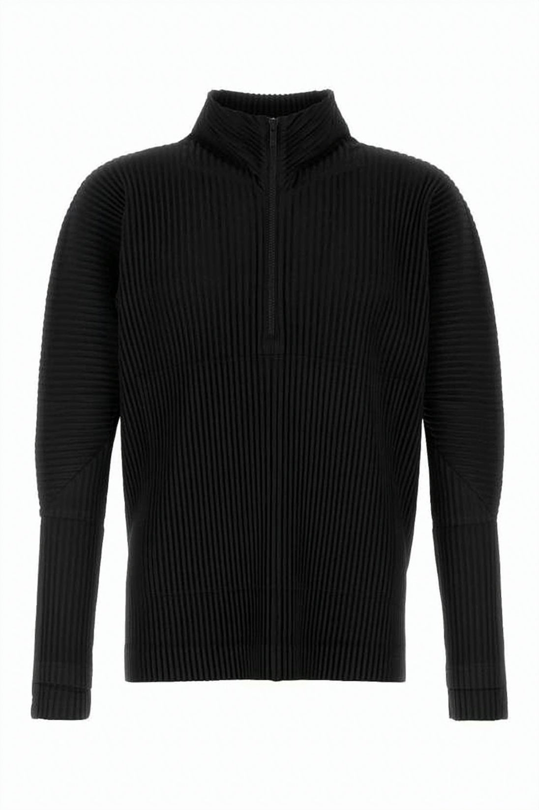 Pleated High Collar Sweater With Half-Zip Closure