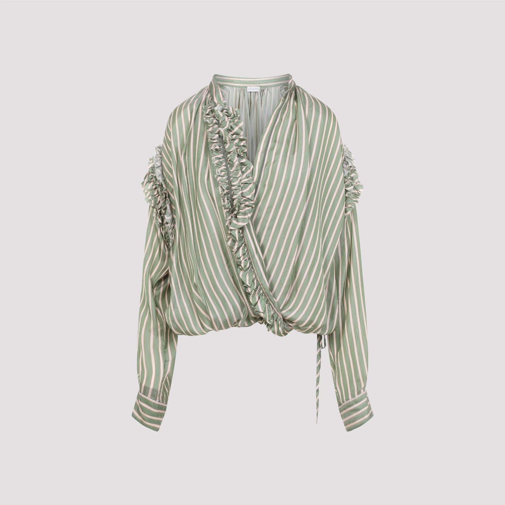 Wrap-Style Blouse with Ruffle Neckline